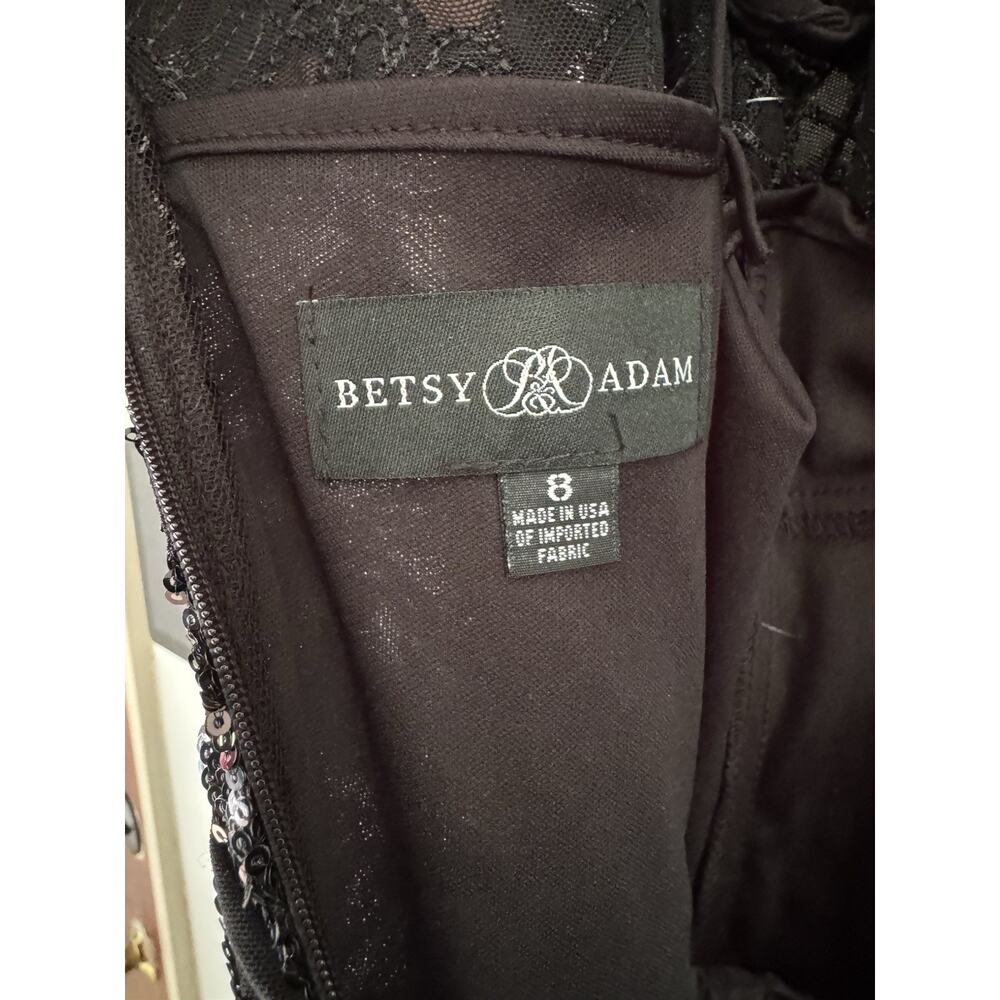 NWOT Betsy & Adam Sequin Long Sleeve Ball Gown Black Size 8 - Picture 10 of 10